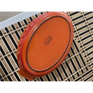 Descoware Belgium Fish Au Gratin Pan Vintage Orange Enamel Over Cast 11-5/8in